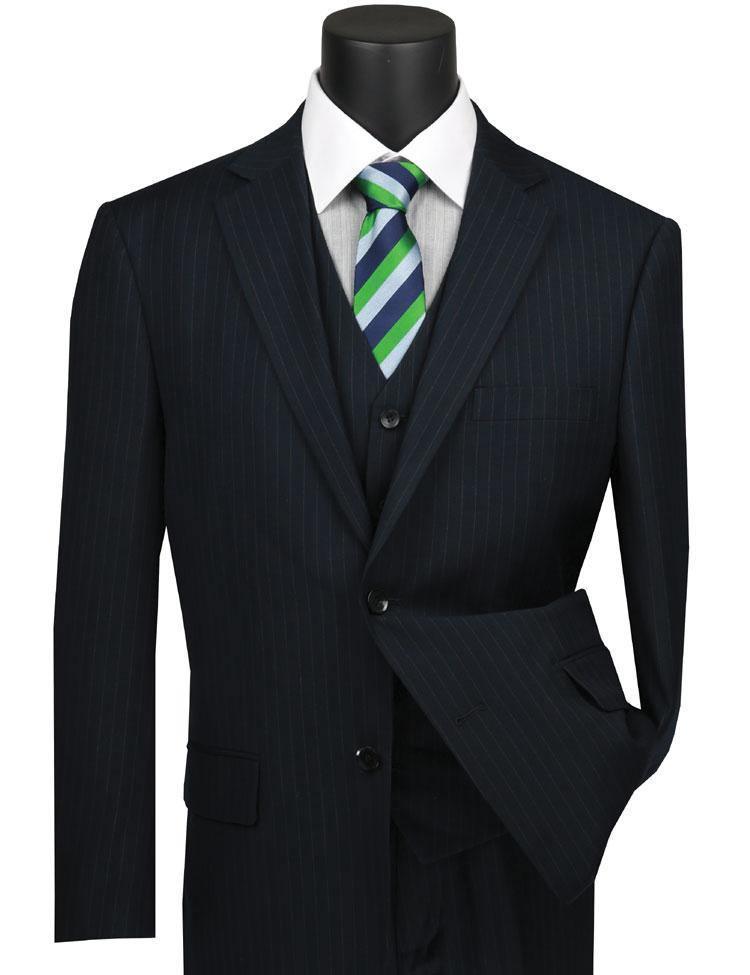 Classic Fit Tone on Tone Pinstripe Suit Color Navy - Upscale Men's Fashion