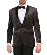 Enzo Collection-Dark Grey Slim Fit Velvet Shawl Collar Tuxedo Blazer