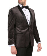 Enzo Collection-Dark Grey Slim Fit Velvet Shawl Collar Tuxedo Blazer
