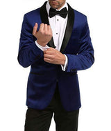 Enzo Collection-Indigo Velvet Slim Fit Shawl Lapel Tuxedo Men's Blazer - Upscale Men's Fashion