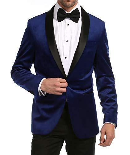 Enzo Collection-Indigo Velvet Slim Fit Shawl Lapel Tuxedo Men's Blazer - Upscale Men's Fashion