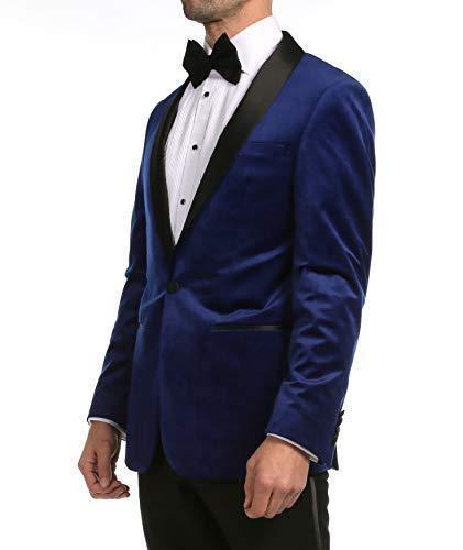 Enzo Collection-Indigo Velvet Slim Fit Shawl Lapel Tuxedo Men's Blazer - Upscale Men's Fashion