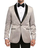 Enzo Collection-Light Grey Velvet Slim Fit Shawl Lapel Tuxedo Men's Blazer