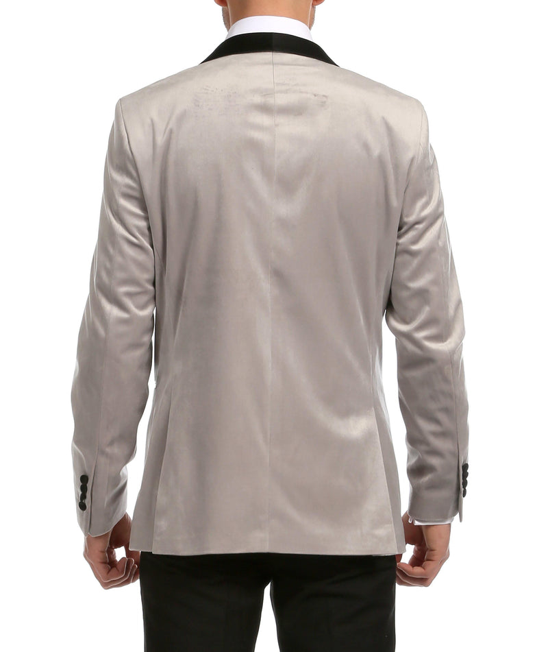 Enzo Collection-Light Grey Velvet Slim Fit Shawl Lapel Tuxedo Men's Blazer