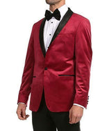 Enzo Collection-Maroon Velvet Slim Fit Shawl Lapel Tuxedo Men's Blazer - Upscale Men's Fashion
