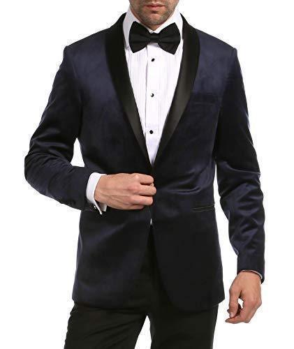 Enzo Collection-Navy Velvet Slim Fit Shawl Lapel Tuxedo Men's Blazer - Upscale Men's Fashion