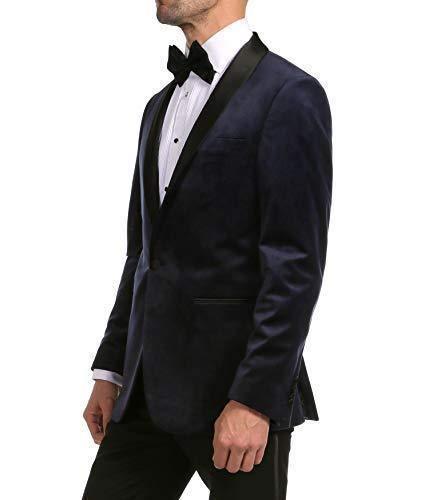 Enzo Collection-Navy Velvet Slim Fit Shawl Lapel Tuxedo Men's Blazer - Upscale Men's Fashion