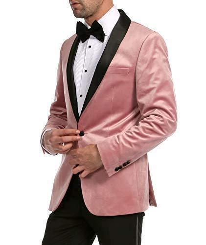 Enzo Collection-Pink Slim Fit Velvet Shawl Lapel Tuxedo Blazer