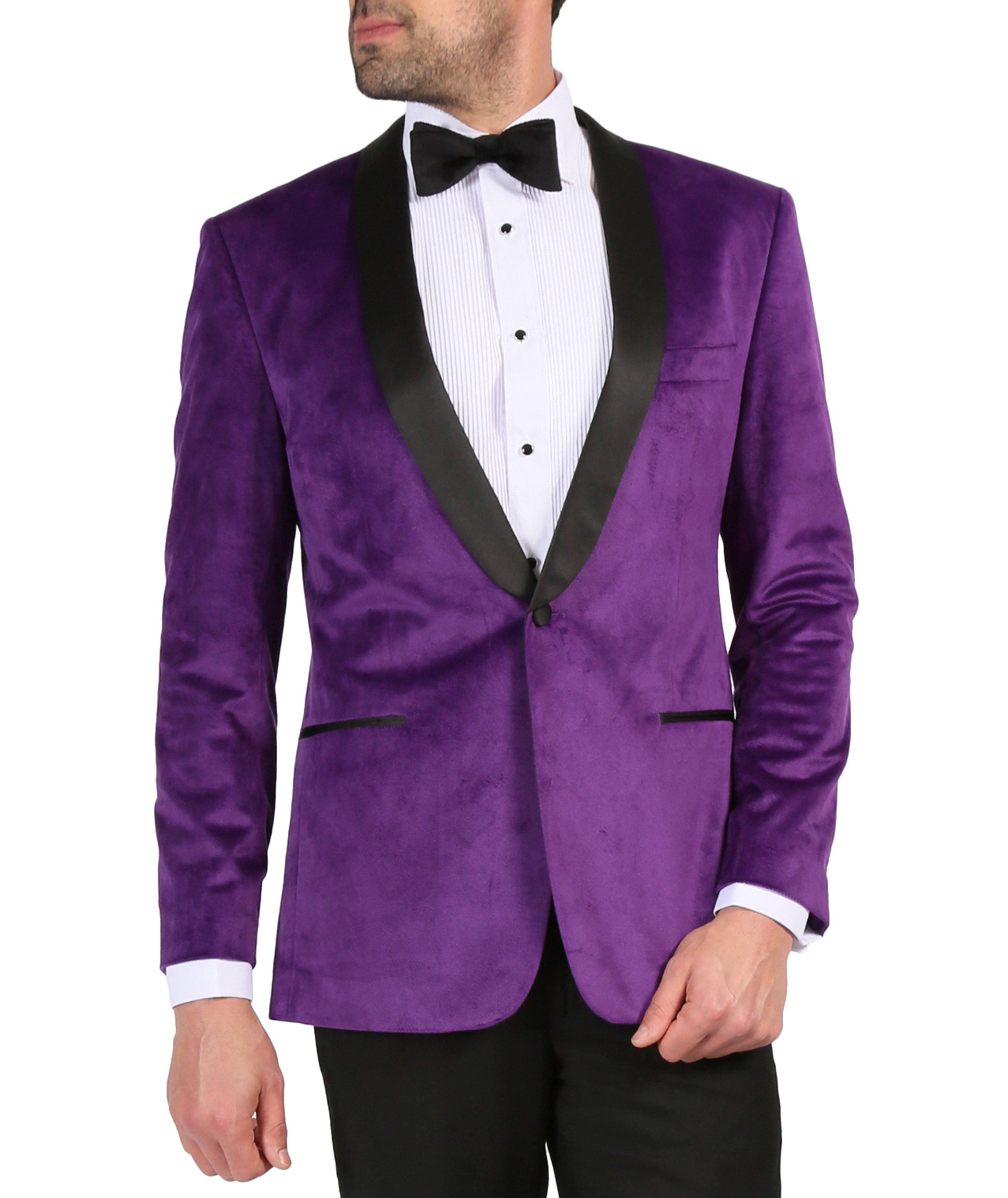 Enzo Collection-Purple Slim Fit Velvet Shawl Tuxedo Blazer - Upscale Men's Fashion