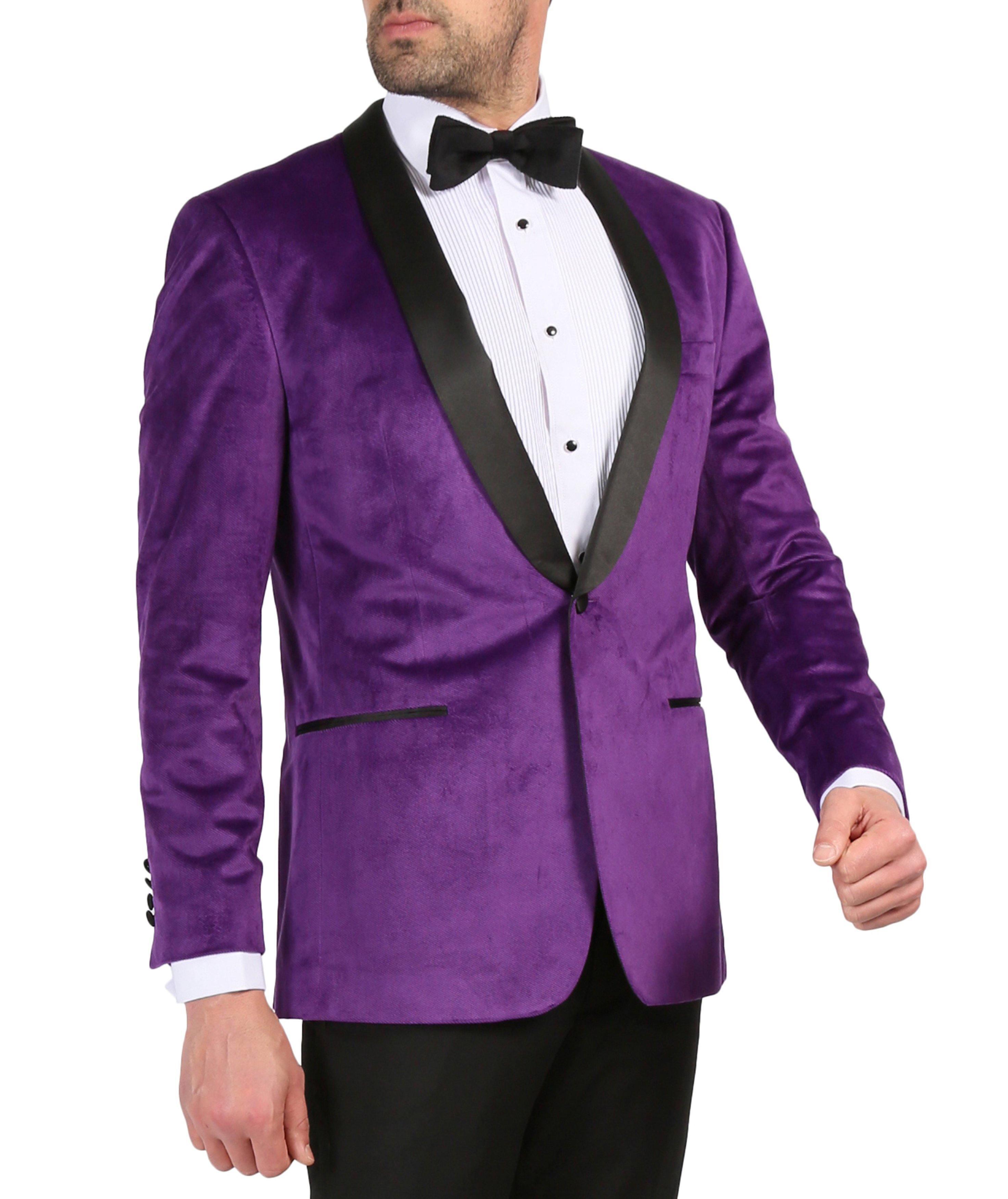 Enzo Collection-Purple Slim Fit Velvet Shawl Tuxedo Blazer - Upscale Men's Fashion