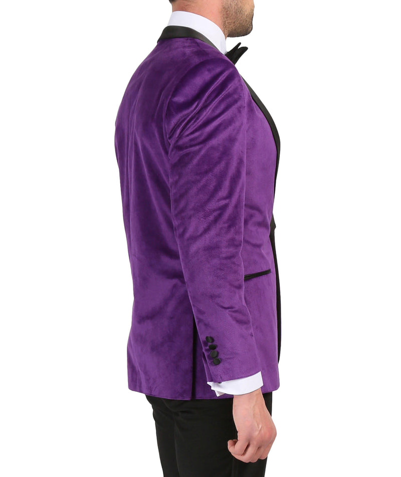 Enzo Collection-Purple Slim Fit Velvet Shawl Tuxedo Blazer - Upscale Men's Fashion