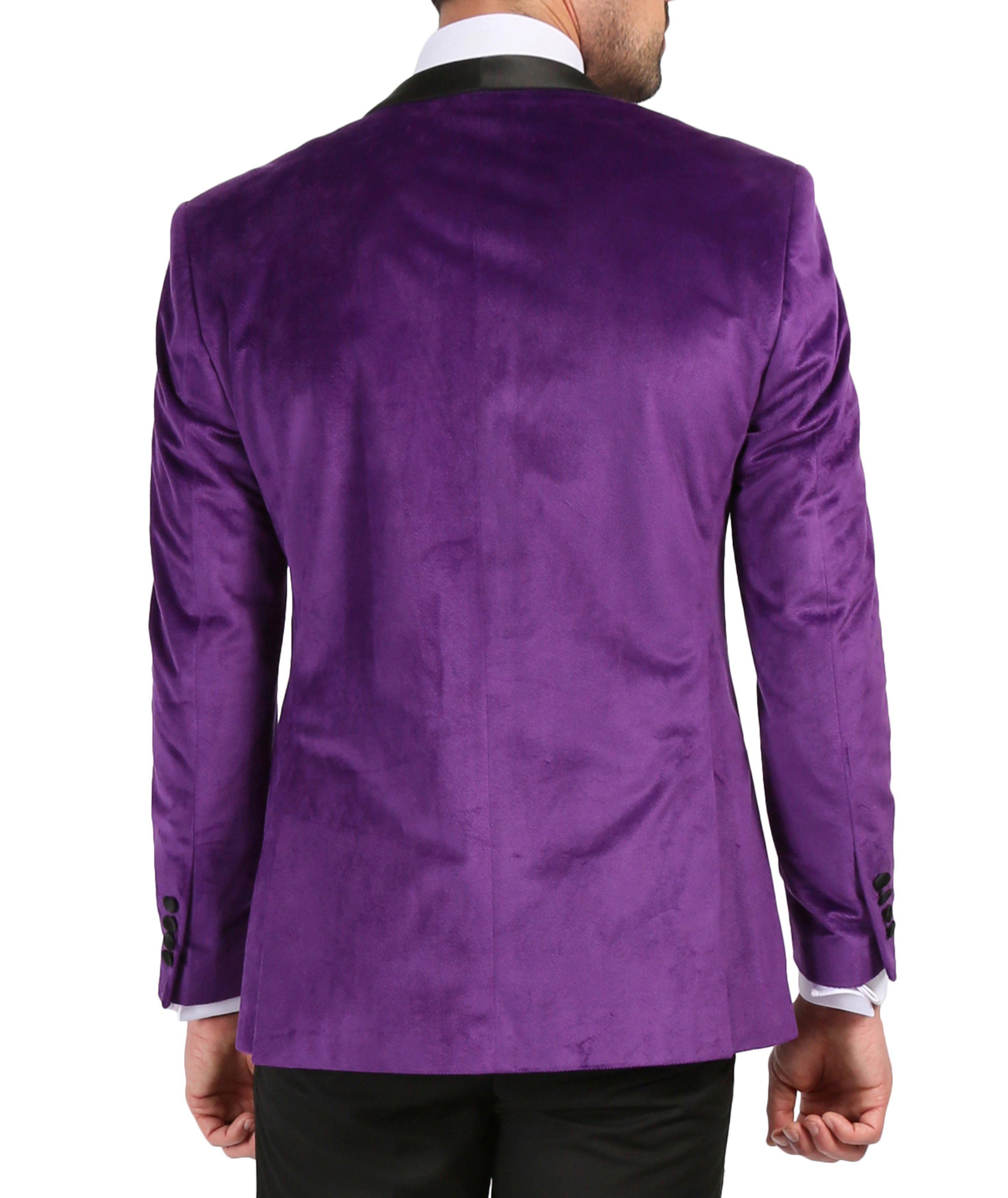 Enzo Collection-Purple Slim Fit Velvet Shawl Tuxedo Blazer - Upscale Men's Fashion