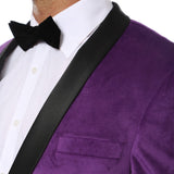 Enzo Collection-Purple Slim Fit Velvet Shawl Tuxedo Blazer - Upscale Men's Fashion