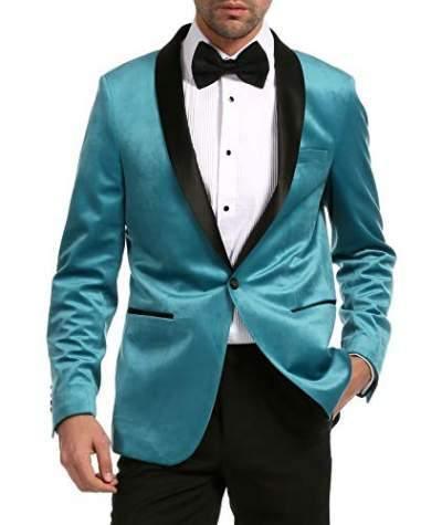 Enzo Collection-Turquoise Velvet Slim Fit Shawl Lapel Tuxedo Men's Blazer - Upscale Men's Fashion