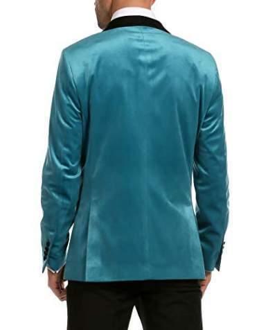 Enzo Collection-Turquoise Velvet Slim Fit Shawl Lapel Tuxedo Men's Blazer - Upscale Men's Fashion