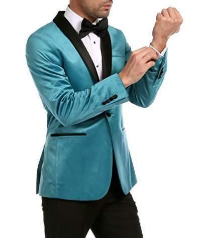 Enzo Collection-Turquoise Velvet Slim Fit Shawl Lapel Tuxedo Men's Blazer - Upscale Men's Fashion