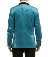 Enzo Collection-Turquoise Velvet Slim Fit Shawl Lapel Tuxedo Men's Blazer - Upscale Men's Fashion
