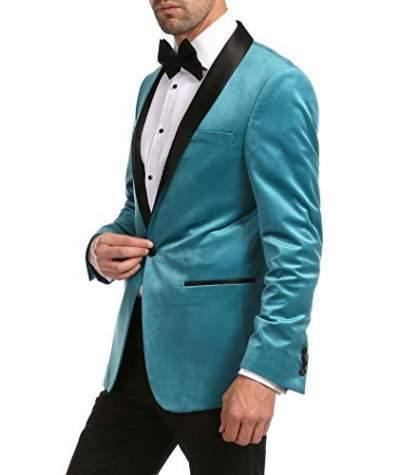 Enzo Collection-Turquoise Velvet Slim Fit Shawl Lapel Tuxedo Men's Blazer - Upscale Men's Fashion