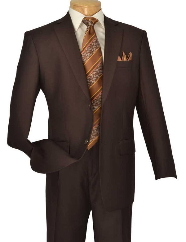 Executive Classic Fit Two Piece Suit Color Solid Brown - Upscale Men's Fashion