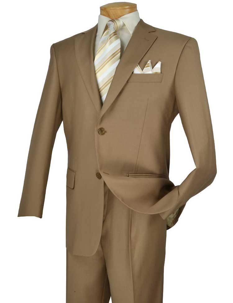 Executive Classic Fit Two Piece Suit Color Solid Khaki - Upscale Men's Fashion