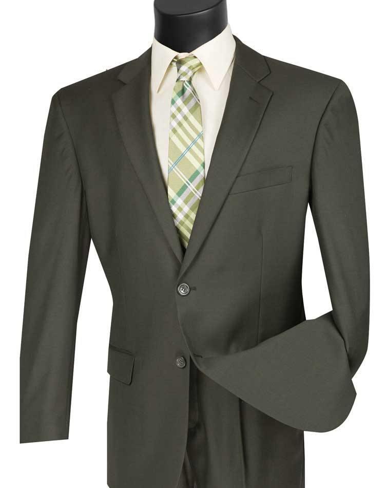 Executive Classic Fit Two Piece Suit Color Solid Olive - Upscale Men's Fashion