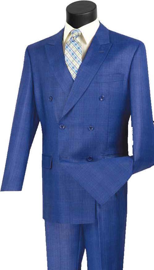 Executive Double Breasted Regular Fit Glen Paid Suit - Color Blue - Upscale Men's Fashion