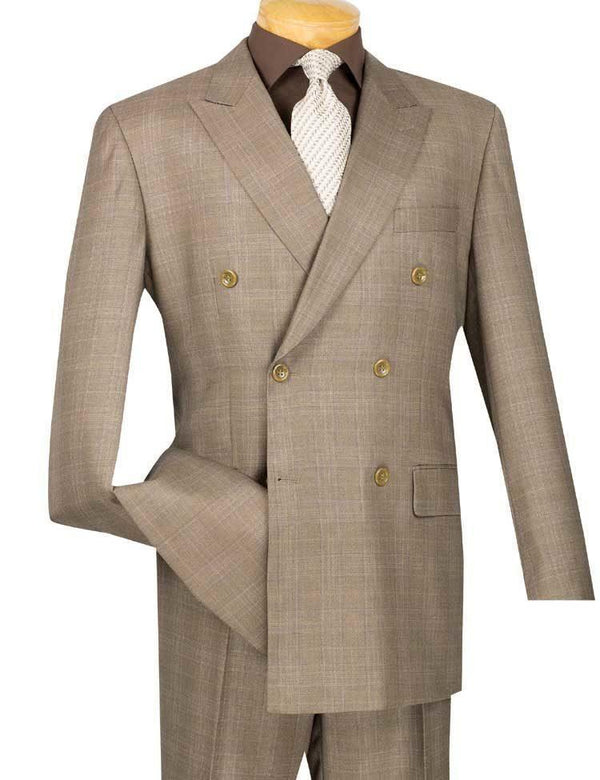 Executive Double Breasted Regular Fit Glen Paid Suit - Color Tan - Upscale Men's Fashion