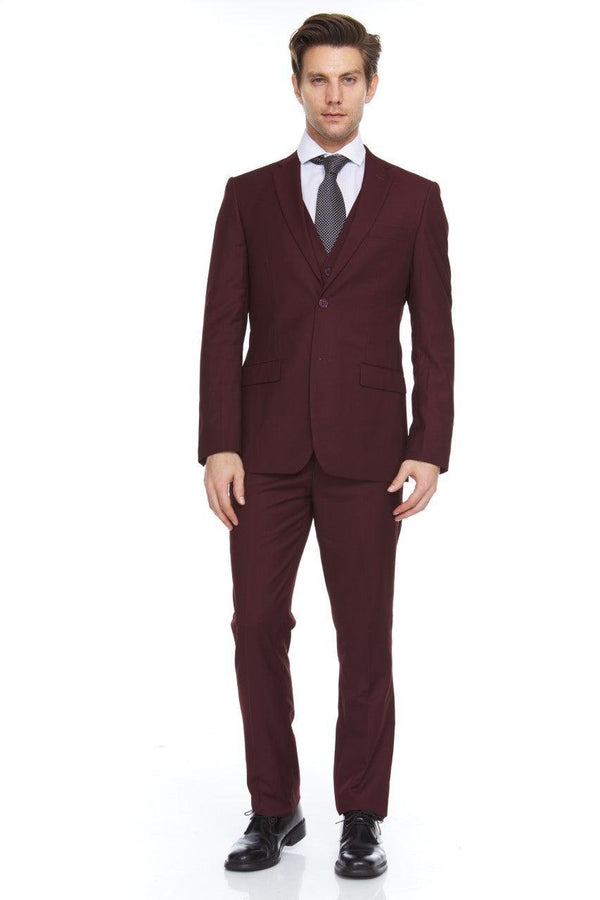 Ferera Collection-Men's 3 Piece Modern Fit Suit Color Burgundy - Upscale Men's Fashion