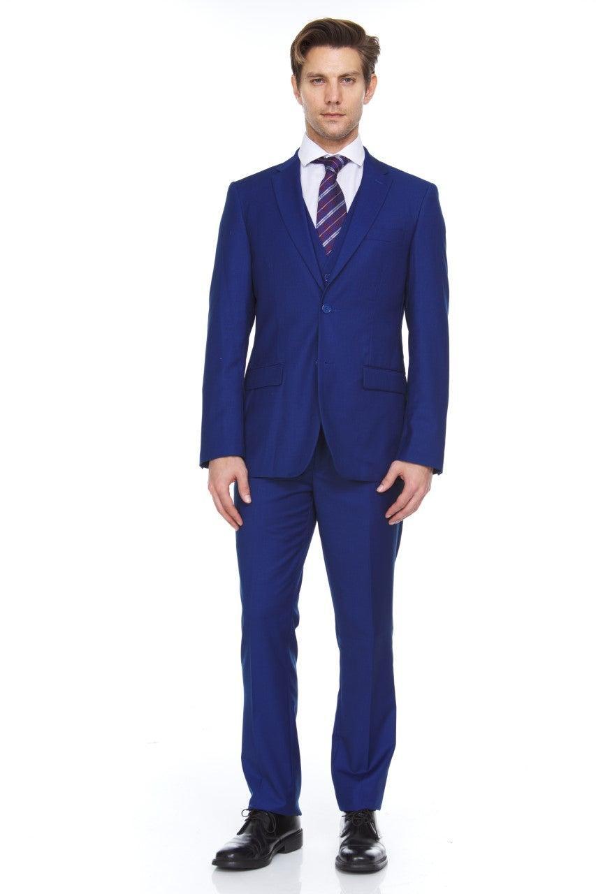 Ferera Collection-Men's 3 Piece Modern Fit Suit Color French Blue - Upscale Men's Fashion