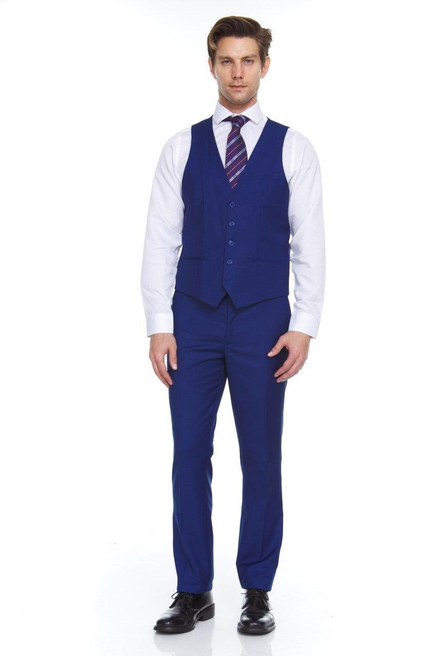Ferera Collection-Men's 3 Piece Modern Fit Suit Color French Blue - Upscale Men's Fashion