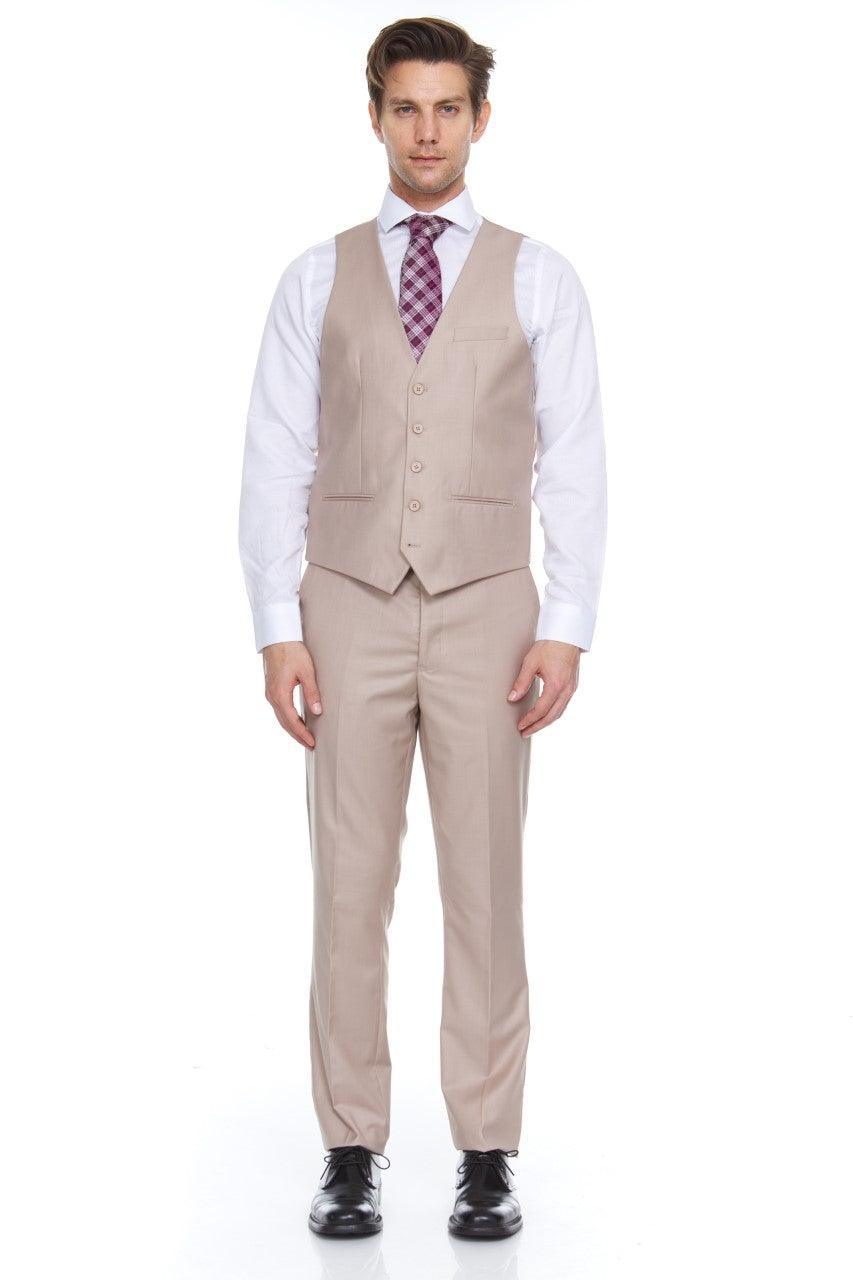 Ferera Collection-Men's 3 Piece Modern Fit Suit Color Tan - Upscale Men's Fashion