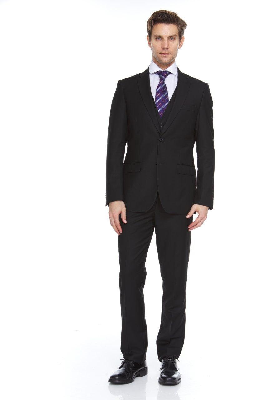 Ferera Collection-Men's 3 Piece Modern Fit Suit Solid Black - Upscale Men's Fashion