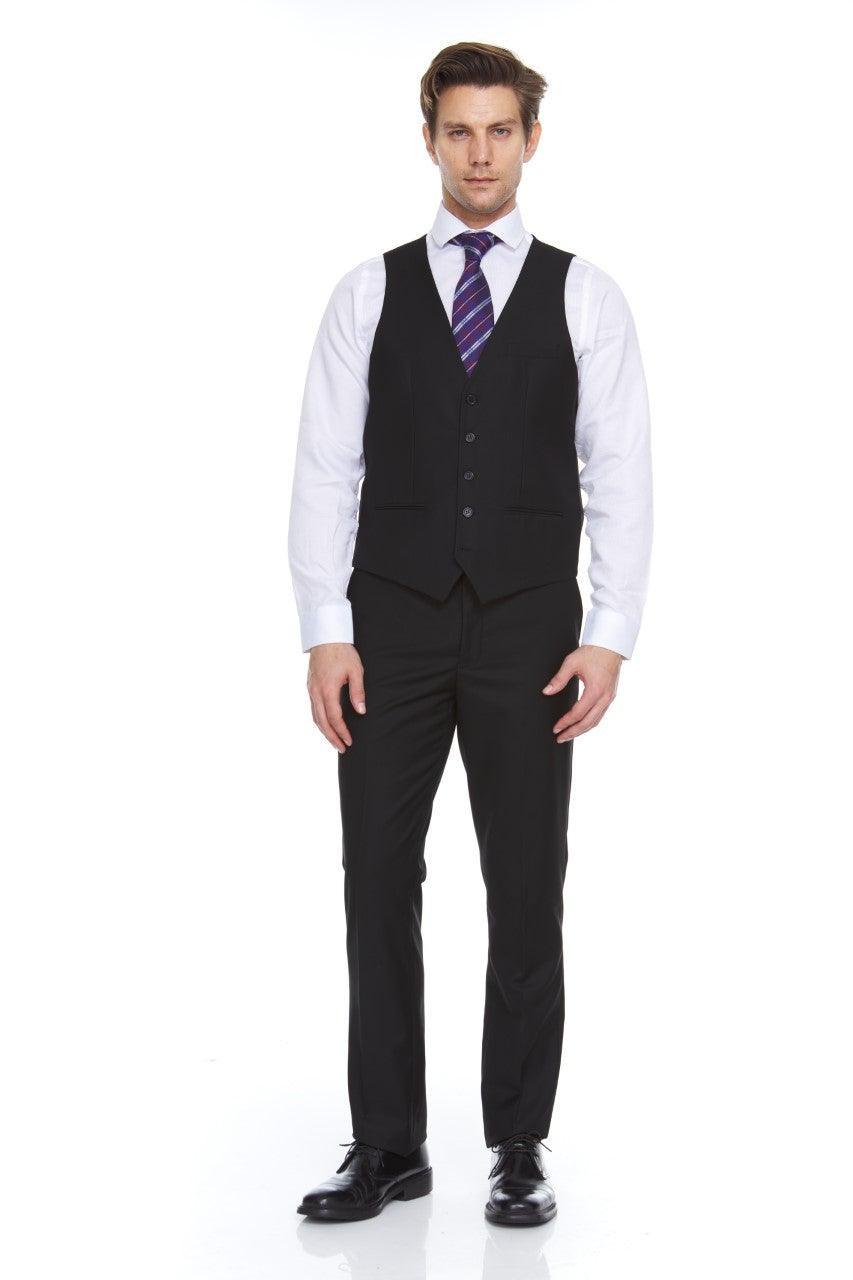 Ferera Collection-Men's 3 Piece Modern Fit Suit Solid Black - Upscale Men's Fashion