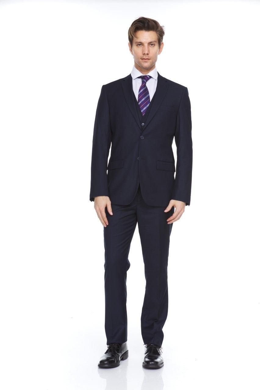 Ferera Collection-Men's 3 Piece Modern Fit Suit Solid Navy - Upscale Men's Fashion