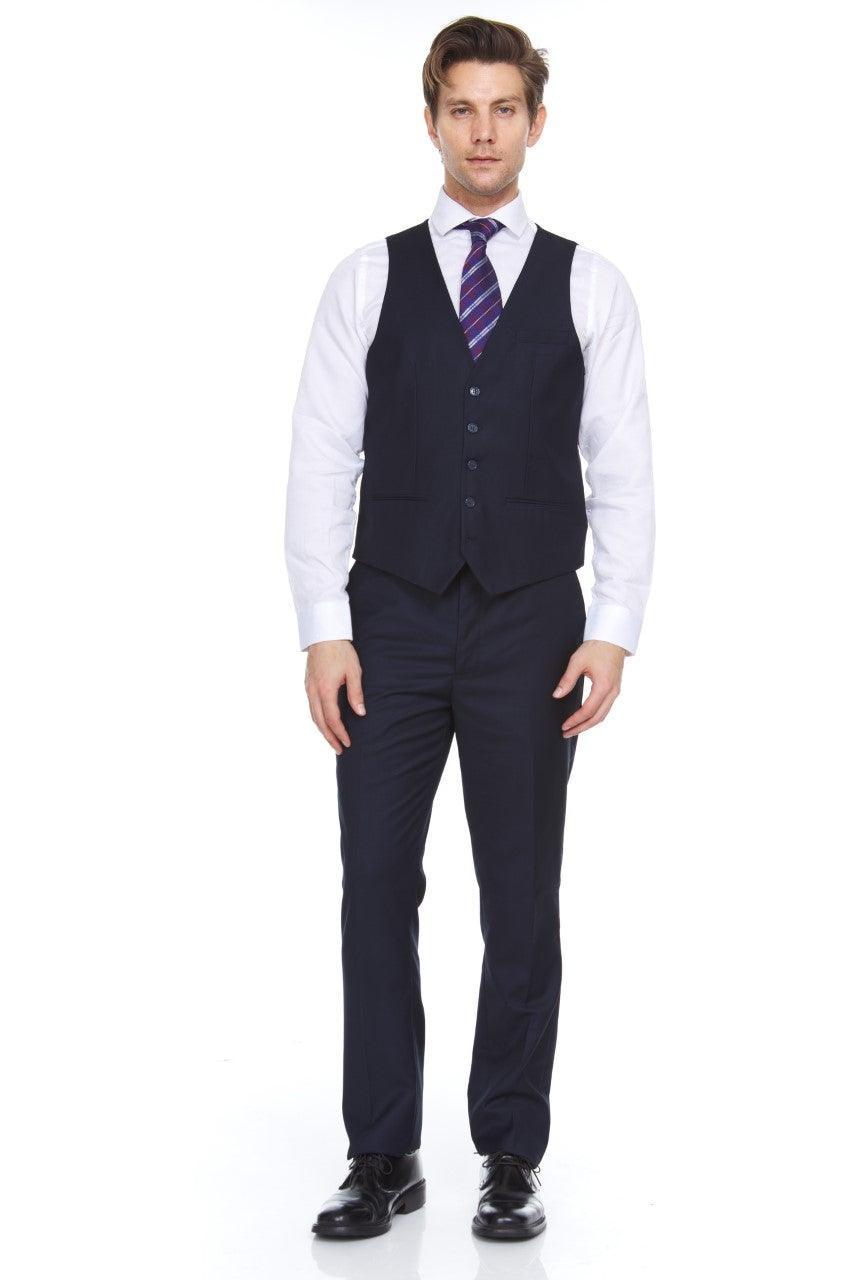 Ferera Collection-Men's 3 Piece Modern Fit Suit Solid Navy - Upscale Men's Fashion