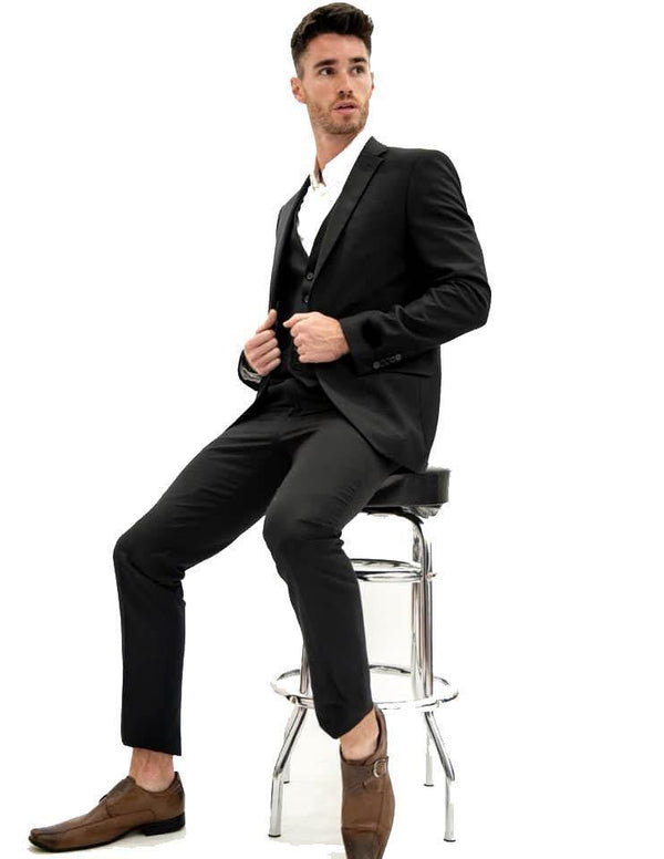 Ferera Collection-Men's 3 Piece Slim Fit Suit Solid Black - Upscale Men's Fashion