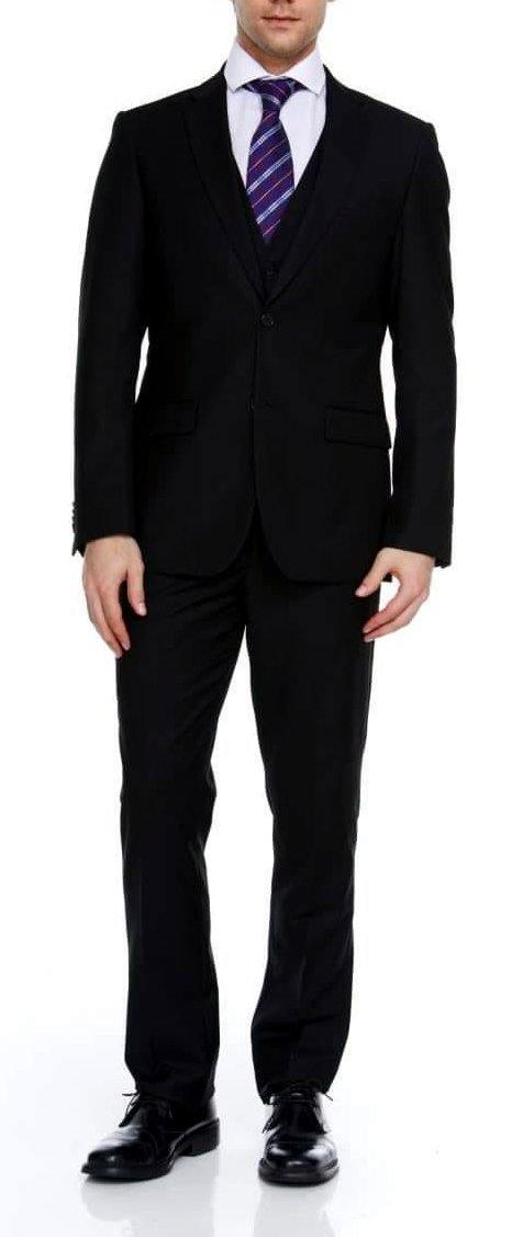 Ferera Collection-Men's 3 Piece Slim Fit Suit Solid Black - Upscale Men's Fashion