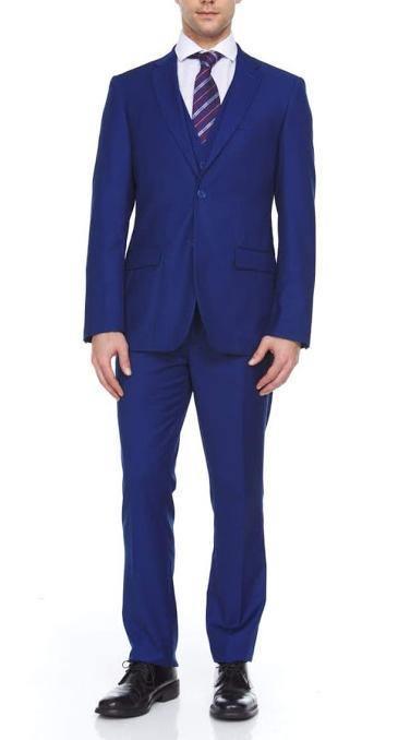 Ferera Collection-Men's 3 Piece Slim Fit Suit Solid French Blue - Upscale Men's Fashion
