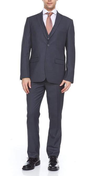 Ferera Collection-Men's 3 Piece Slim Fit Suit Solid Medium Gray - Upscale Men's Fashion