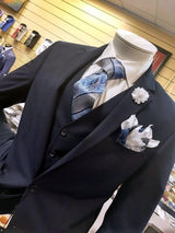 Ferera Collection-Men's 3 Piece Slim Fit Suit Solid Navy - Upscale Men's Fashion