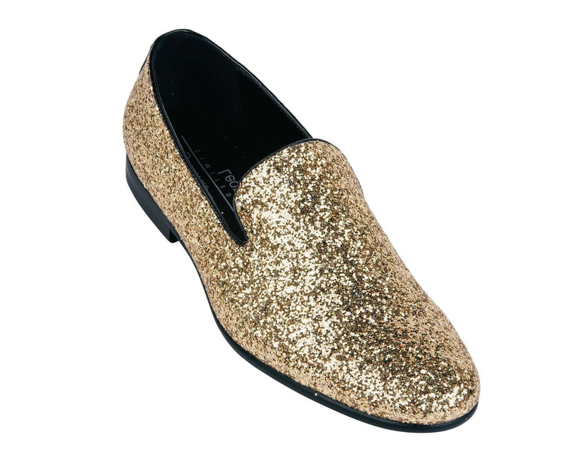 Gold Sparkle Slip On Men's Shoes - Upscale Men's Fashion