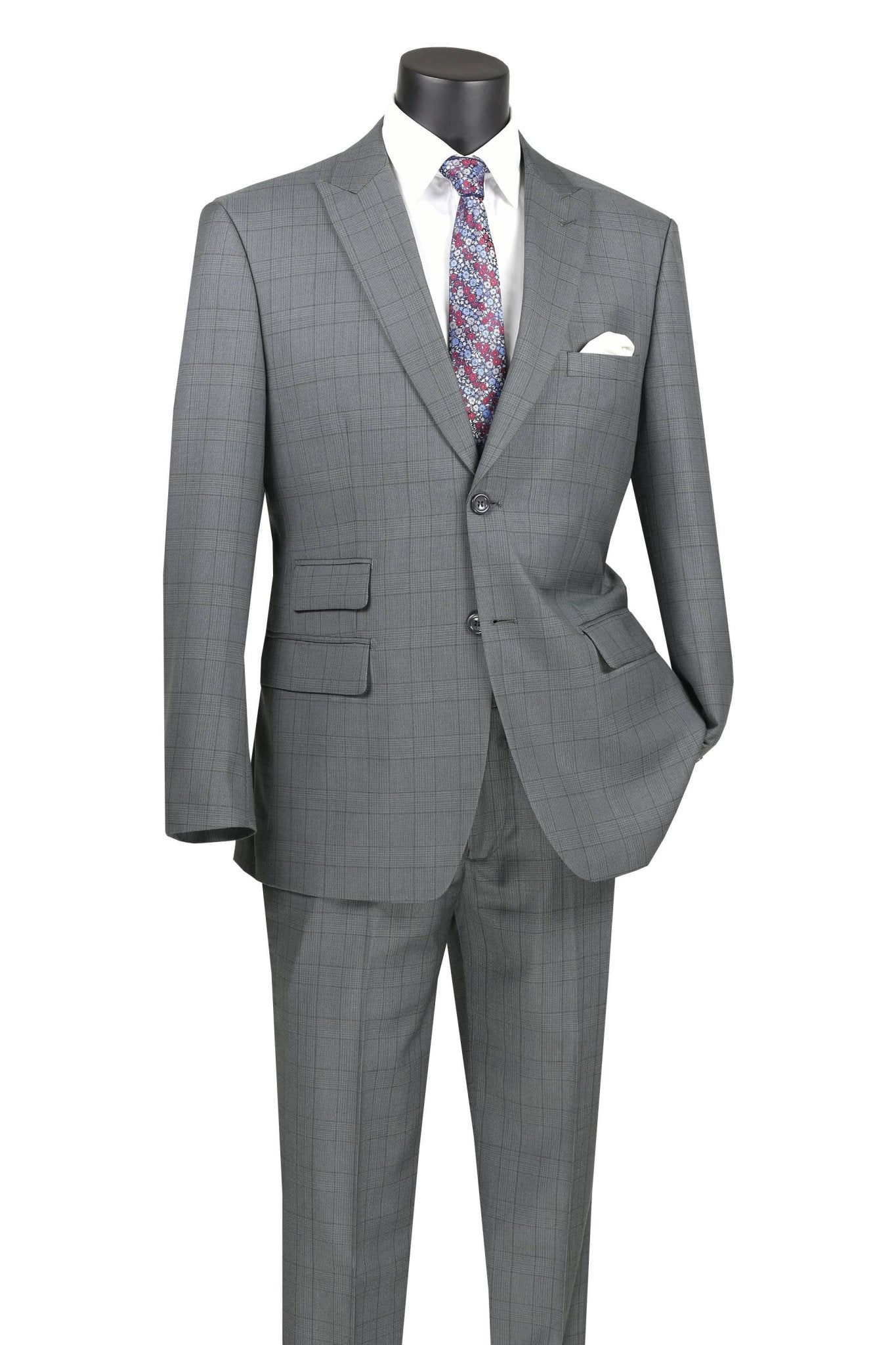 Lazio Collection – Gray Modern Fit Windowpane Suit - Upscale Men's Fashion