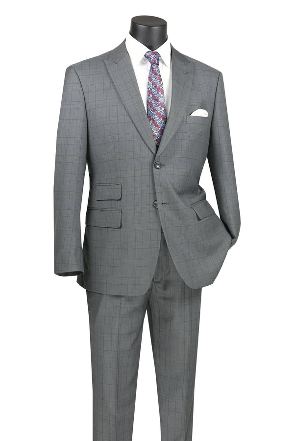 Gray Windowpane Modern Fit Suit - Upscale Men's Fashion