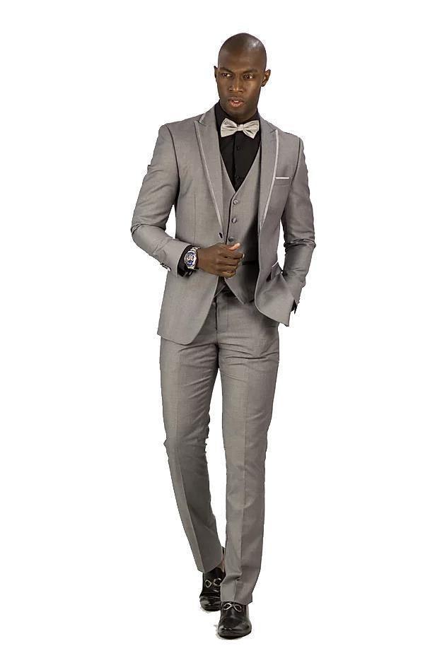 Grey Tuxedo Slim Fit 3 Piece with Trimmed Peak Lapel - Upscale Men's Fashion