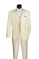 Ivory Regular Fit 3 Piece Tuxedo - Upscale Men's Fashion
