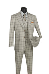 La Scale Collection-Windowpane Three Piece Suit, Putty