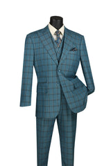 La Scale Collection-Windowpane Three Piece Suit - Teal