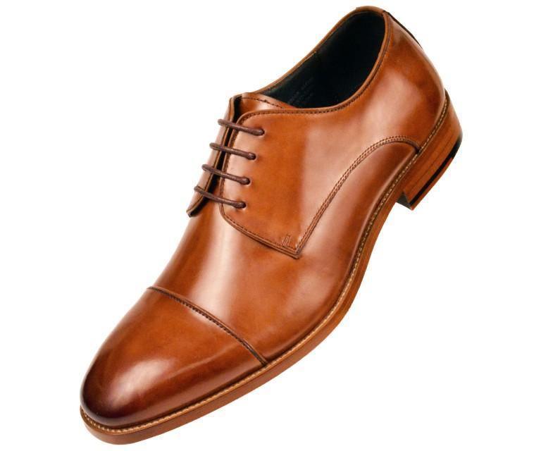 Leather Cap Toe Lace Up Oxford Dress Shoe with Wood Sole -Tan - Upscale Men's Fashion