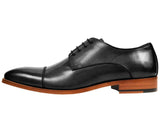 Leather Cap Toe Lace Up Oxford Dress Shoes with Wood Sole -Black - Upscale Men's Fashion
