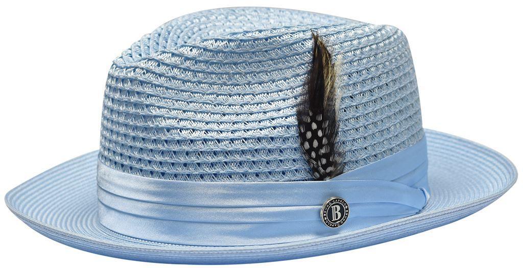 Light Blue Fedora Braided Straw Hat Upscale Mens Fashion 1513